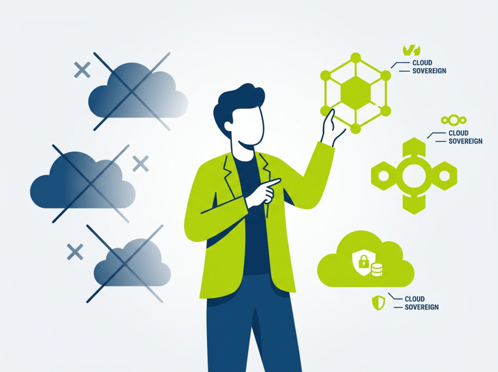 Illustration des solutions souveraines concrètes pour les TPE PME — cloud, messagerie, CRM et IA européens